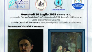 Locandina evento sul pittore Francesco Cristini e le icone del SS Rosario di Pentone del 30.7.25