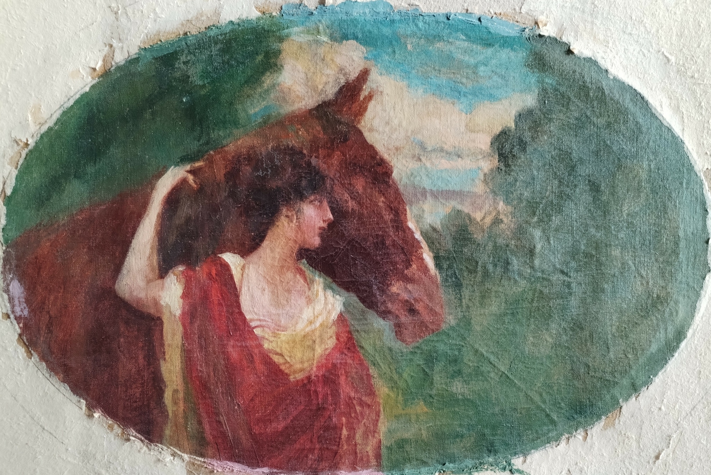 Donna con cavallo - olio su tela - 37x24cm - s.d.