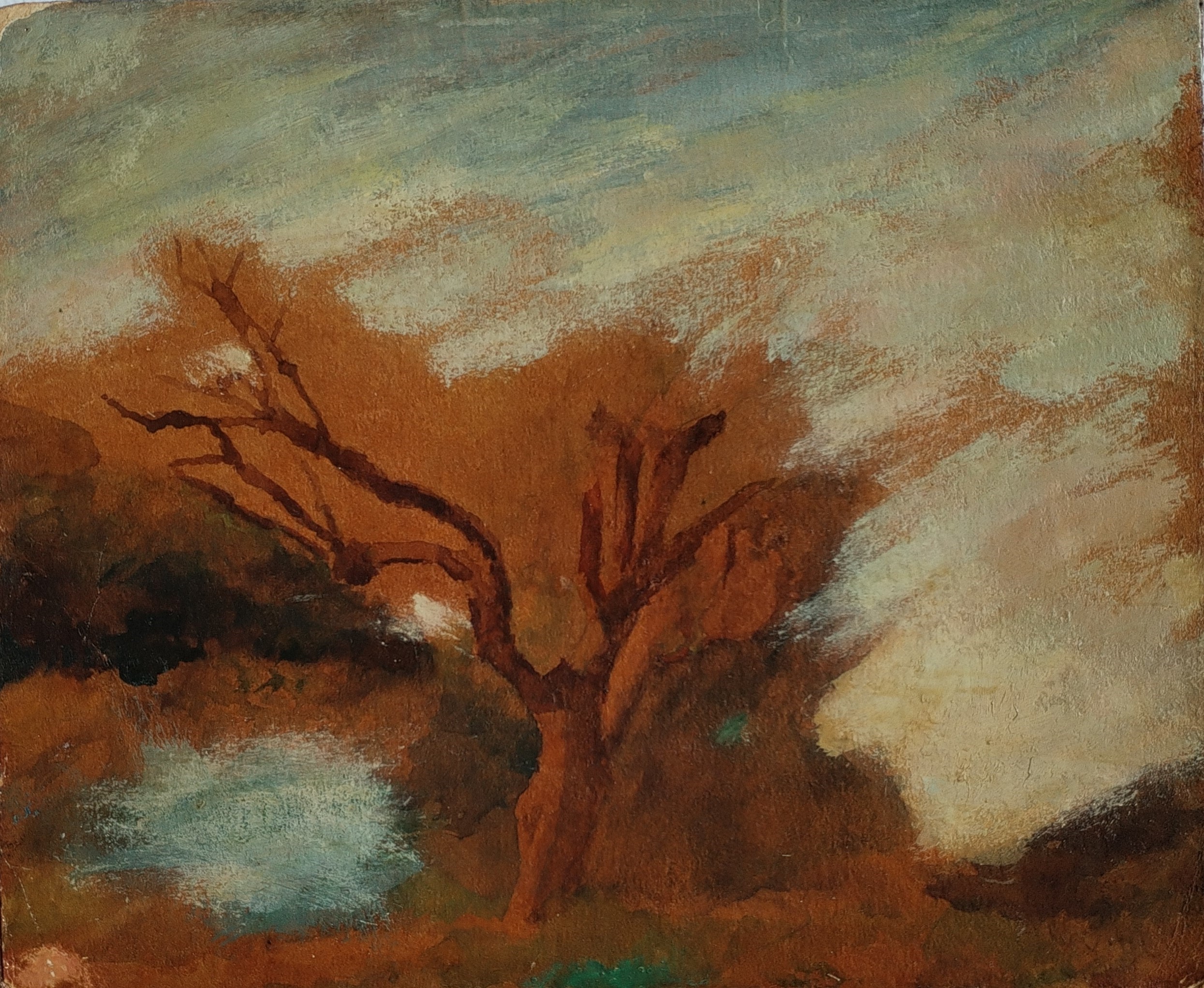 Albero (bozzetto) - olio su cartone - 16,5x14,5cm - s.d.