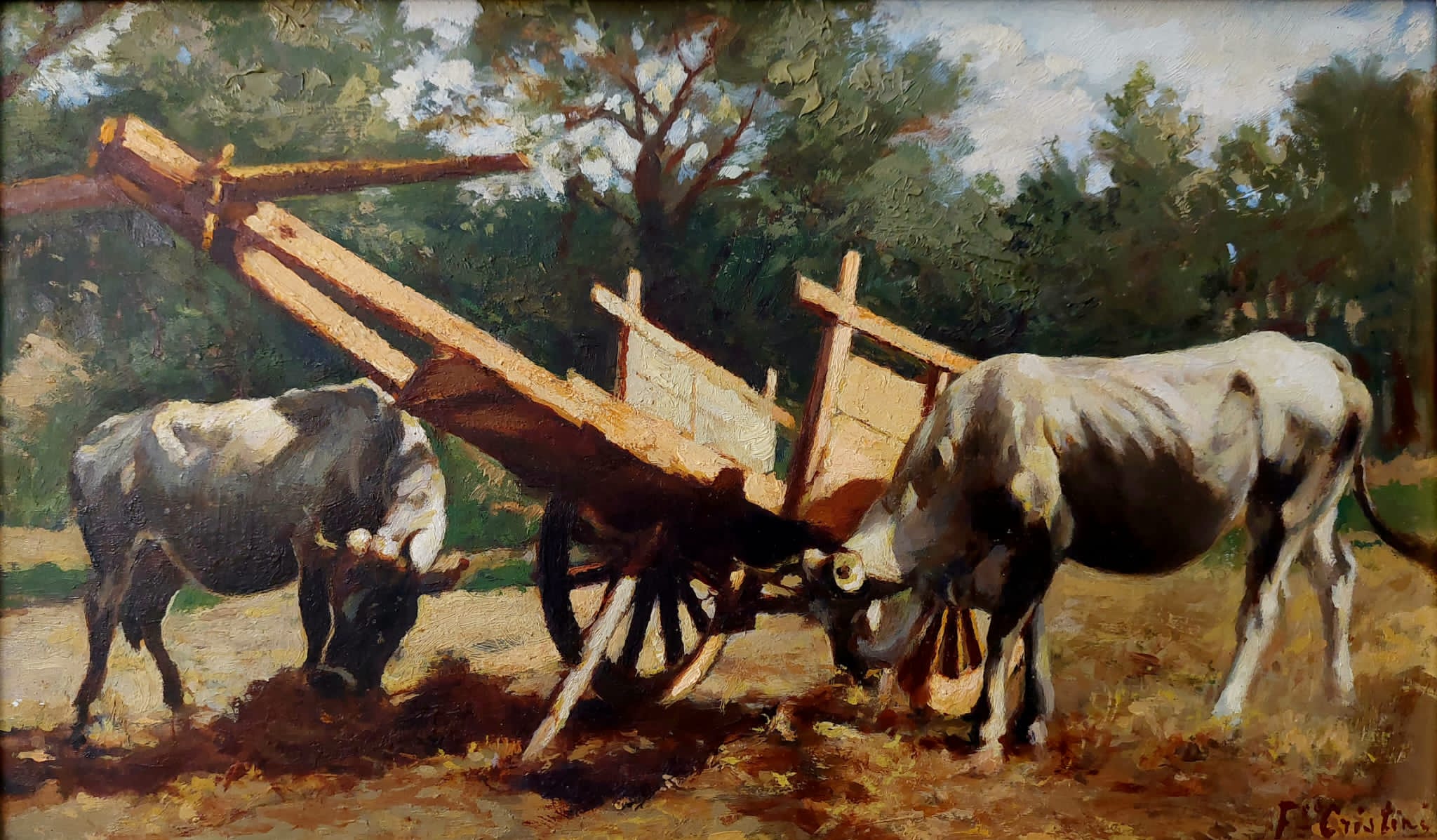 7. Carro con buoi -olio su tavola 24x37,5