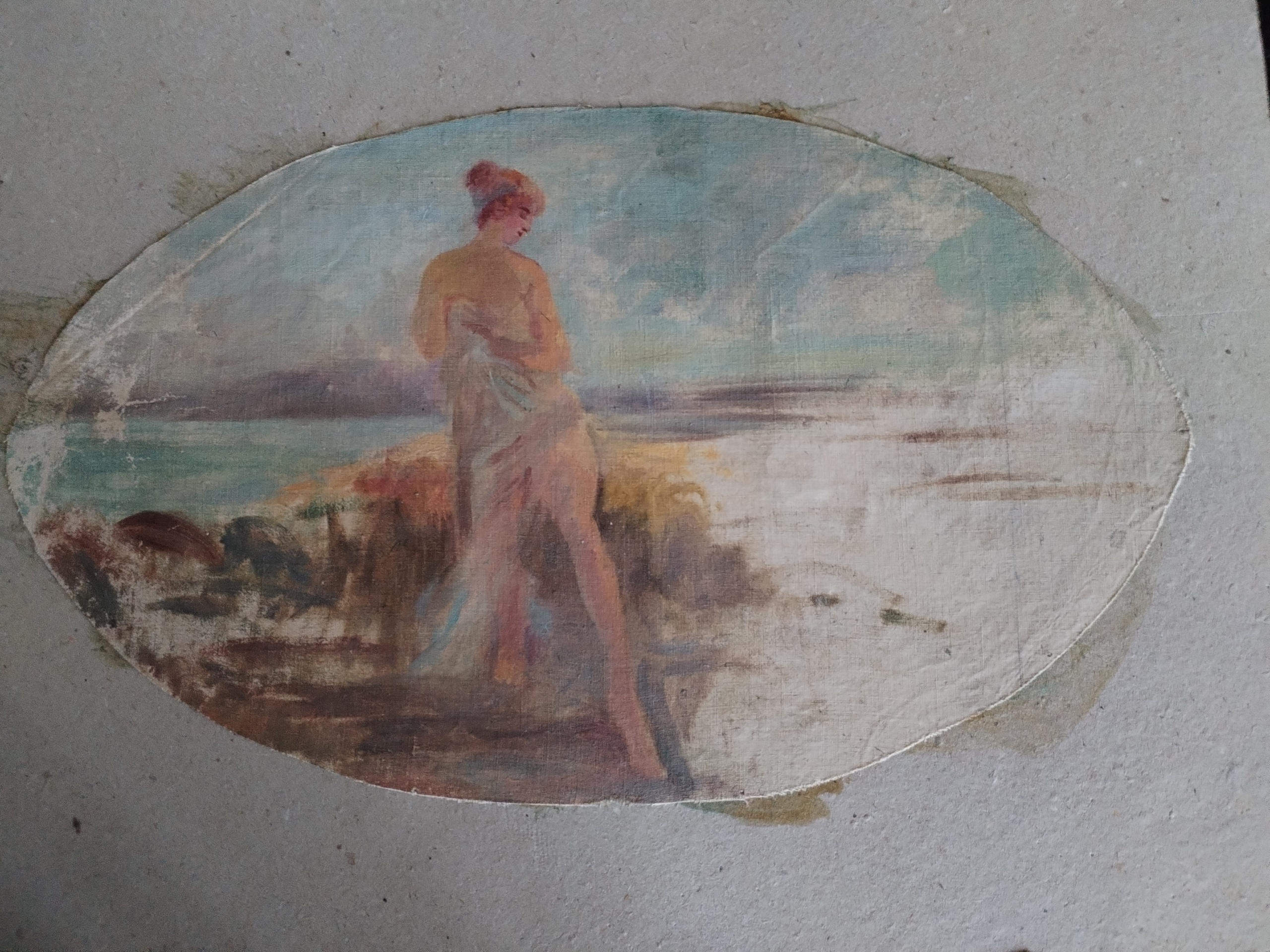 Figura femminile sulla riva - olio su cartone