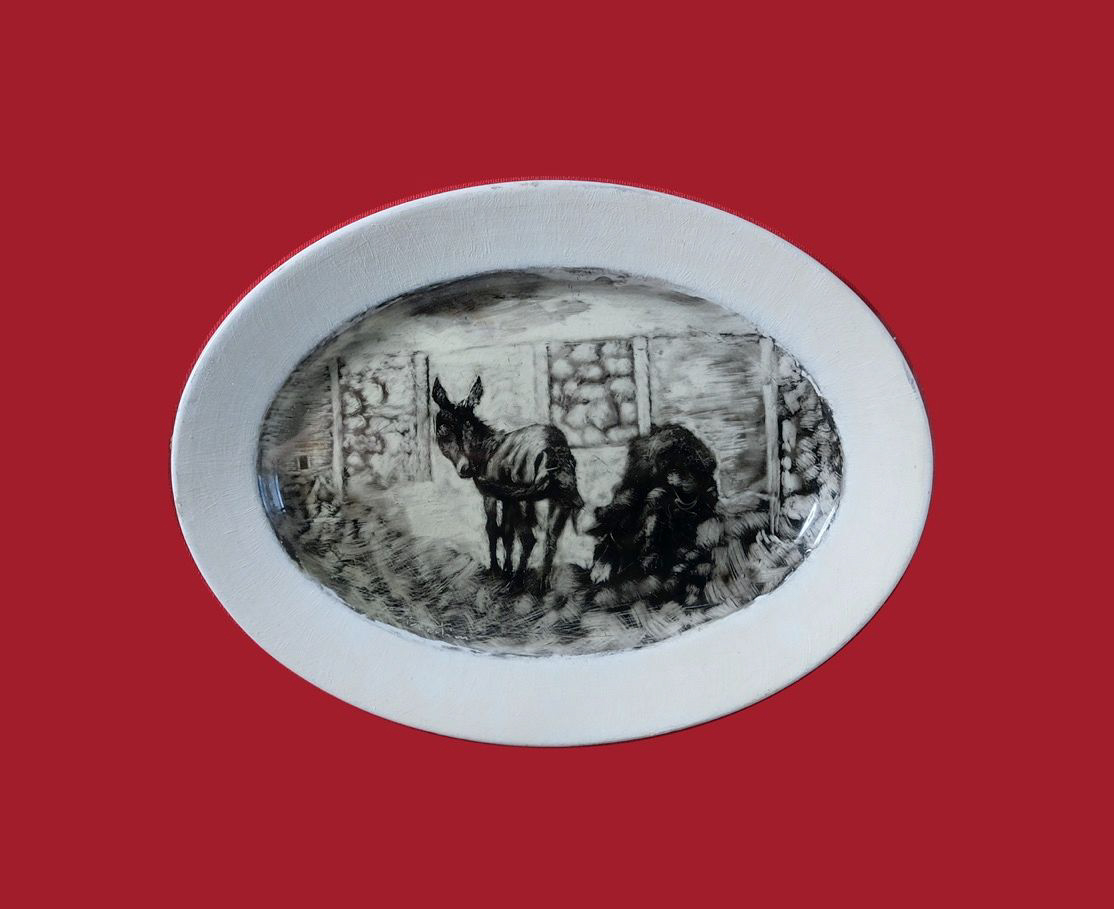 Asinello - graffito su maiolica affumicata - s.d.