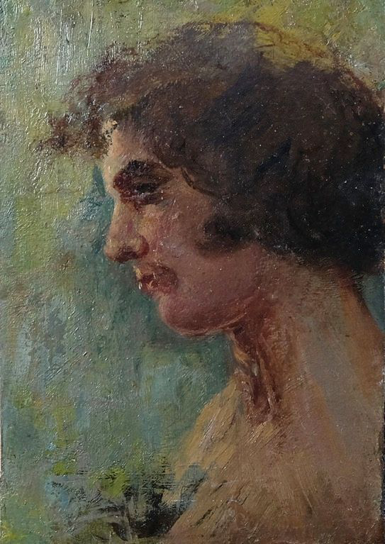 Profilo di donna - olio su tavoletta - 14x21 cm - s.d.