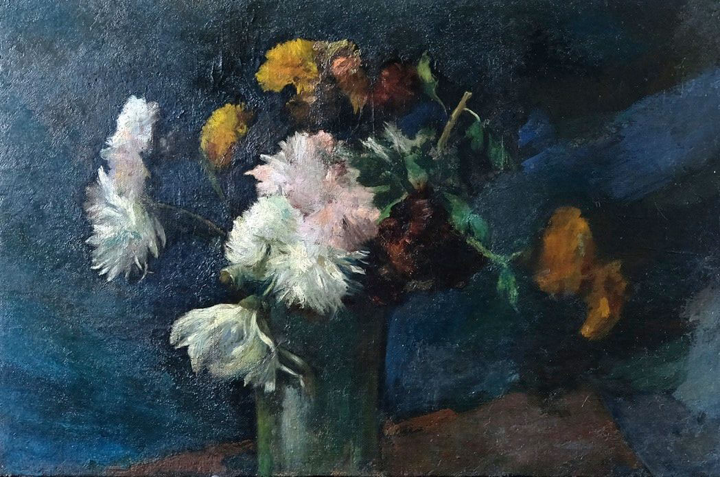 Vaso con fiori - olio su tavoletta - 47x30,5 cm - s.d.
