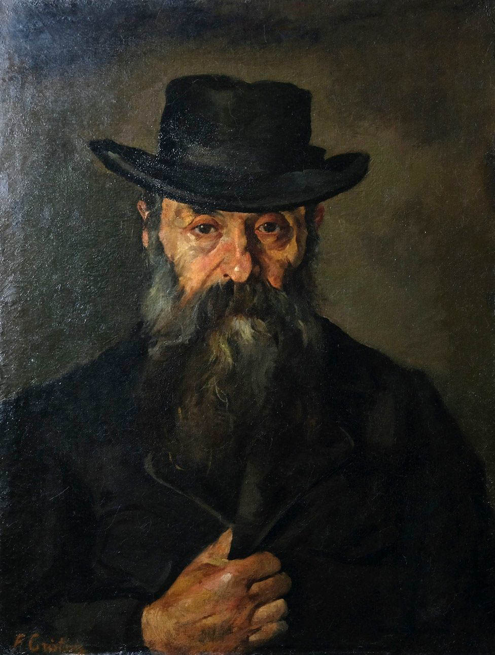 Vecchio con cappello - olio su tavoletta - 52x67 cm - s.d.