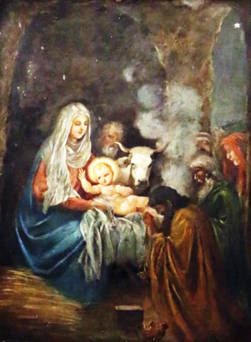 Francesco Cristini - La nascita di Gesù a Betlemme - olio su pannello metallico - 60x95cm - 1905