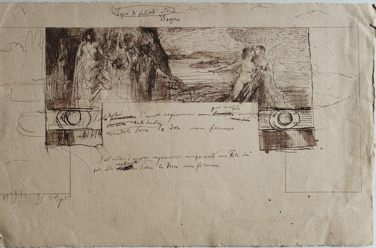 Francesco Cristini - Bozzetto allegorico con testo