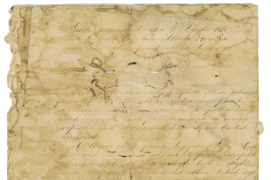 Raro elogio funebre originale del 1874 per l'Ingegnere Capo del Genio Civile ucciso a Soverato - Pagina 1